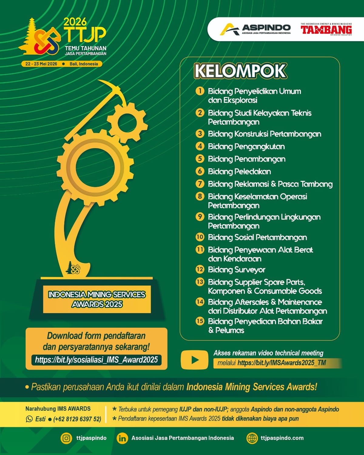 IMS Awards 2025 Digelar Mei Ini, Dorong Peningkatan Kinerja Jasa Pertambangan