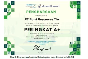 BUMI Raih A+ Laporan Keberlanjutan Terbaik Empat Kali Berturut-Turut dari FIHRRST