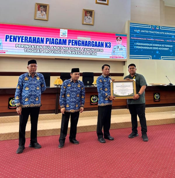 United Tractors Site Sorowako Raih Penghargaan Zero Accident dan K3 Terbaik 2026 dari Pemprov Sulsel