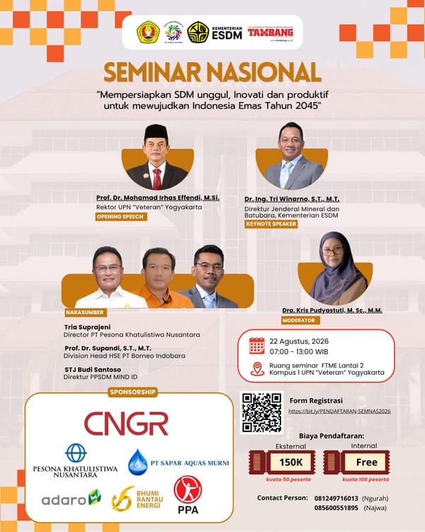 Alumni Angkatan 1976 UPN Veteran Yogyakarta dan Majalah TAMBANG Gelar Seminar Nasional Menuju Indonesia Emas 2045