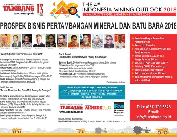 21 Maret, Majalah TAMBANG Gelar Indonesia Mining Outlook 2018